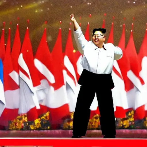 Image similar to kim jong un as k - pop idol dancing on the stage