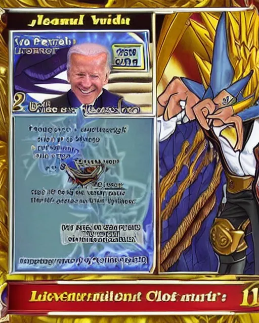 Image similar to biden on a yugioh monster card as a level 1 0 monster