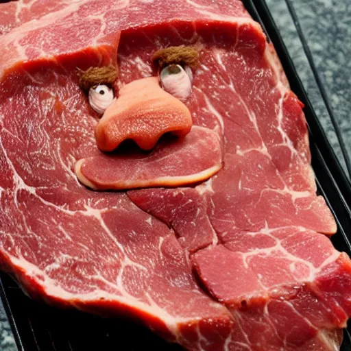 Image similar to chuck roast norris, chuck norris face made of meat