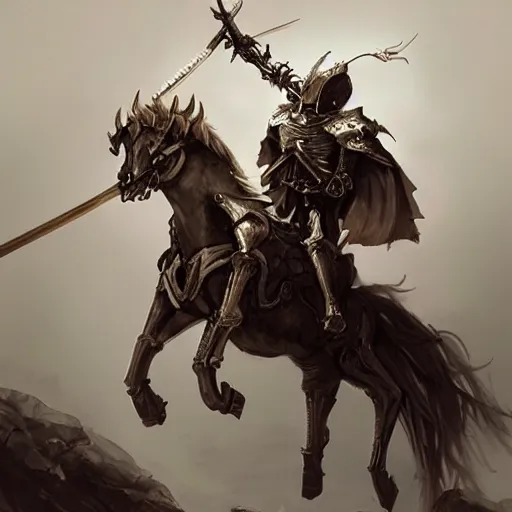 Prompt: a knight riding a skeleton horse, digital art, trending on artstation, by Bayard Wu