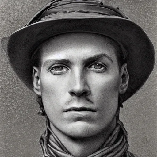 Image similar to a detailed photorealistic sepia - toned color portrait painting of a 1 9 1 7 worried clean - shaven british lieutenant in detailed field gear wearing a finely - detailed pith helmet in wadi rum, ultra realistic, intricate details, lovecraft, atmospheric, dark, horror, brooding, highly detailed, by clyde caldwell