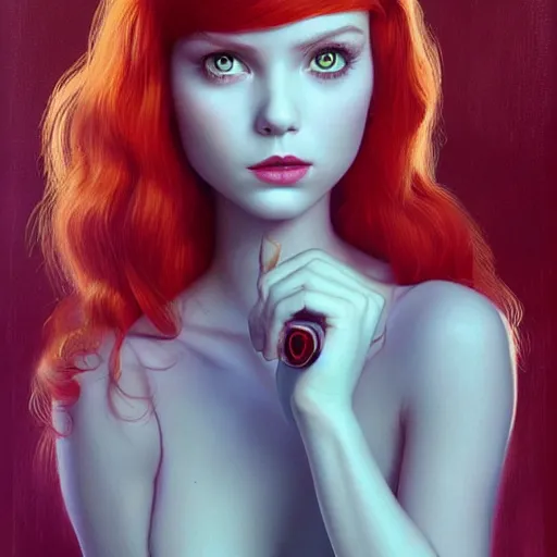 Image similar to Lofi portrait, Pixar style by Stanley Artgerm and Tom Bagshaw and Tristan Eaton and Tim Burton, redhead