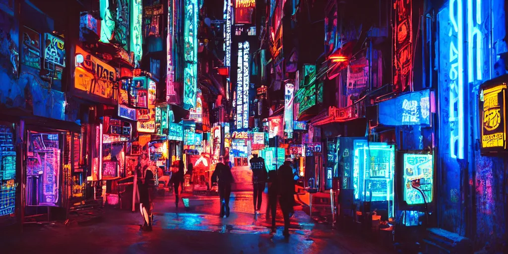 Image similar to black blue neon cyberpunk city on north atlantic island, lights