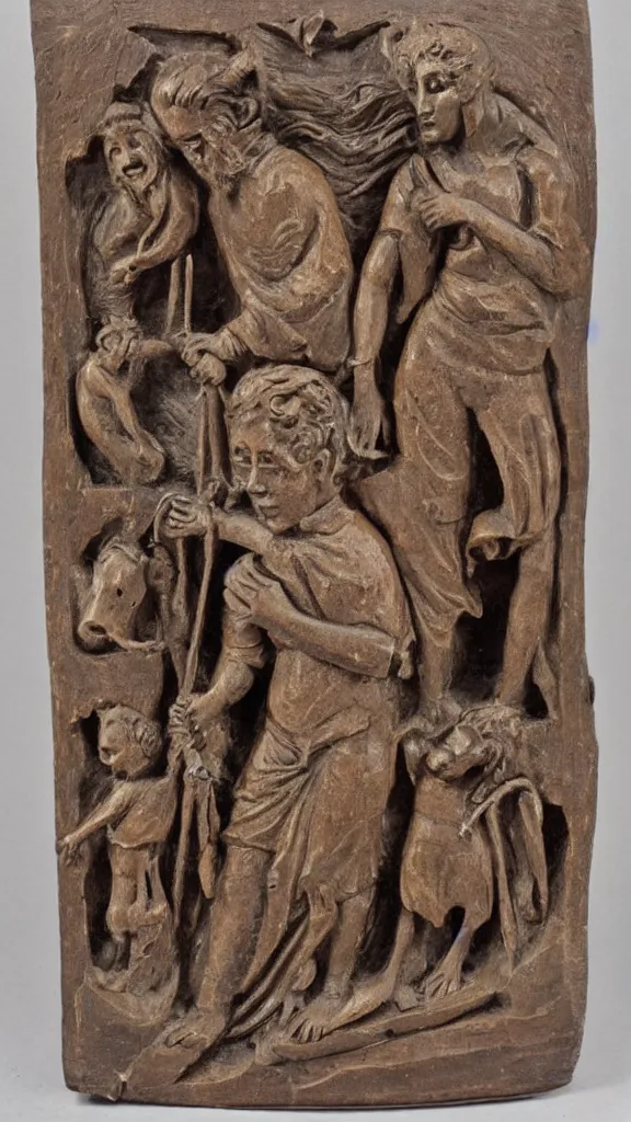 Prompt: a 1 8 th century carving of a pagan british folklore artifact