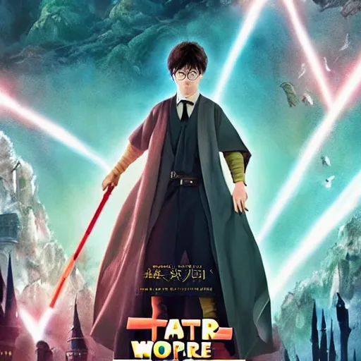 Image similar to poster for a film fantasy japanese animation called harry potter a new hope, 8 k, hd, dustin nguyen, akihiko yoshida, greg tocchini, greg rutkowski, cliff chiang