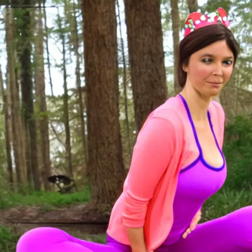 Prompt: live action princess toadstool in yoga pants