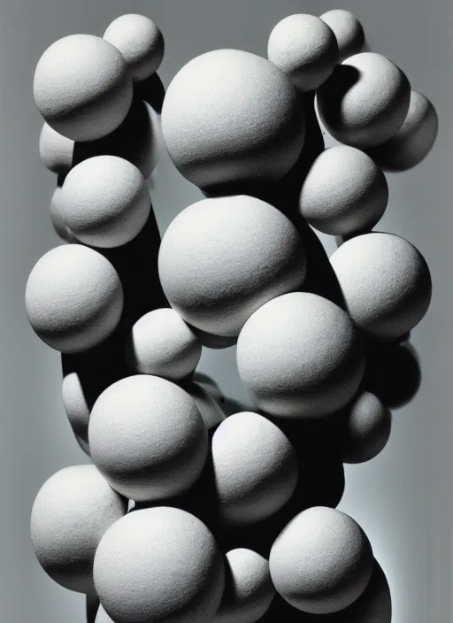 Image similar to realistic object photo of sculpture molecule model made of eyeballs, readymade, dadaism, fluxus, man ray 1 9 9 0, life magazine photo