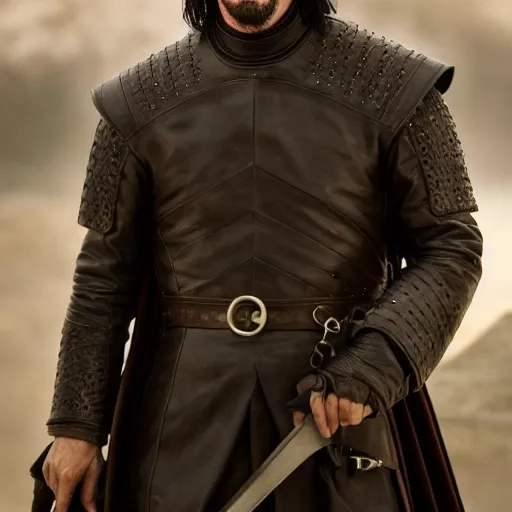 Prompt: keanu reeves in game of thrones, 4 k, epic, cinematic, focus, movie still, fantasy, serious, extreme detail, atmospheric, dark colour, sharp focus