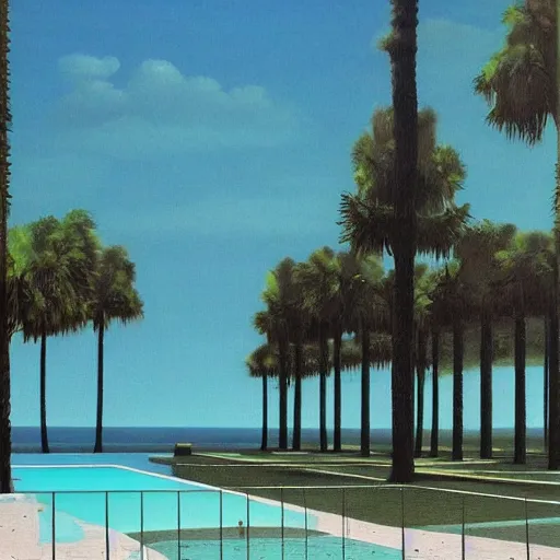 Image similar to David Ligare masterpiece, hyperrealistic surrealism, award winning masterpiece with incredible details, epic stunning, infinity pool, a surreal vaporwave liminal space, highly detailed, trending on ArtStation, broken giant marble head statue ruins, calming, meditative, geometric liminal space, palm trees, very vaporwave, very very surreal, sharp details, artgerm and greg rutkowski and alphonse mucha, daily deviation, IAMAG