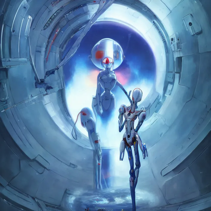 Image similar to Female Anime Character rei ayanami cyborg, giygas, epcot, inside a space station, eye of providence, Beksinski Finnian vivid Wojtek William to eye, hellscape, mind character, Environmental occlusion theme Jia, a William mans character, Artstation station female hyperdetailed with , rei ayanami