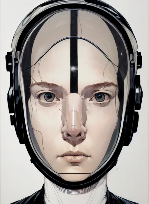 Image similar to artwork by james jean and Phil noto; a close up on the face of a beautiful man and woman in a future space suit; wearing futuristic astronaut helmet; highly detailed; pretty eyes; circular black pupils; artwork by james jean and Phil noto