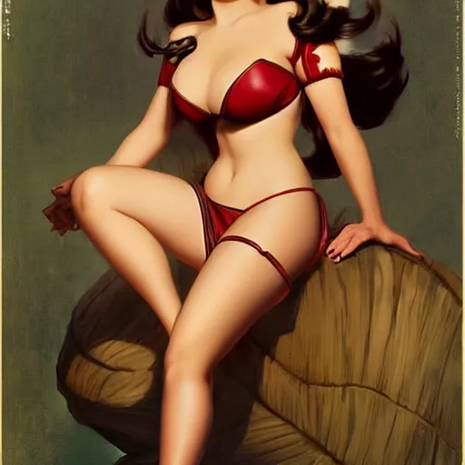 Image similar to pin - up portrait of a beautiful young curvaceous mulan, pretty long hair, symmetrical face, digital art, smooth, extremely detailed,, by wu bayard, by gil elvgren, by ralph horsley, by hanks steve