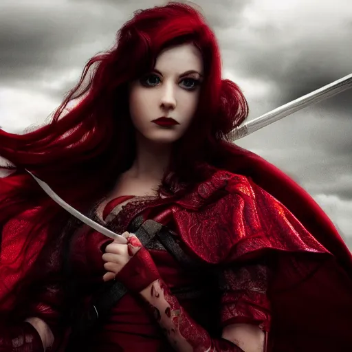 Prompt: ezra scarlet, holding a sword, epic photo, moody lightning, 8 k