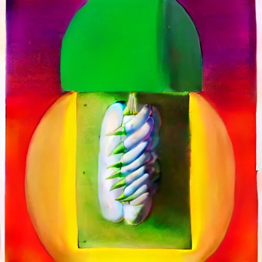 Image similar to exploding jalapeno by shusei nagaoka, kaws, david rudnick, airbrush on canvas, pastell colours, cell shaded, 8 k