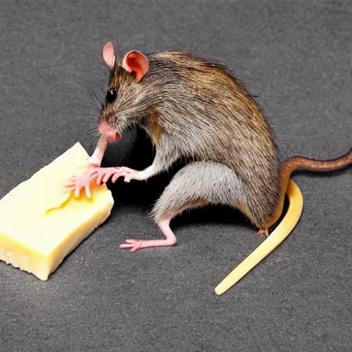 Prompt: Samurai fighting rat sitting on cheese