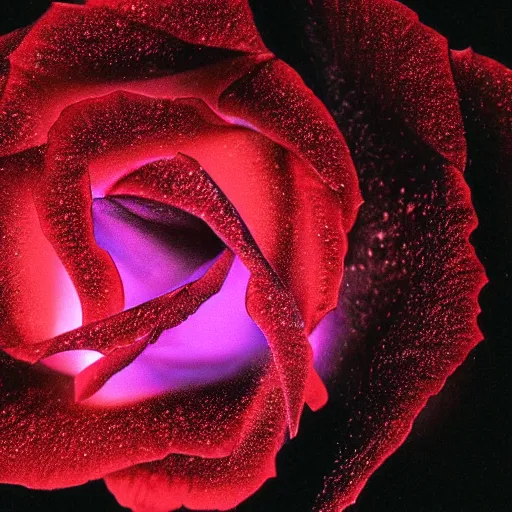 Image similar to award - winning macro of a beautiful rose made of molten lava on black background by harold davis, georgia o'keeffe and harold feinstein, highly detailed, hyper - realistic, nebula color, inner glow, trending on deviantart, artstation and flickr, nasa space photography, national geographic