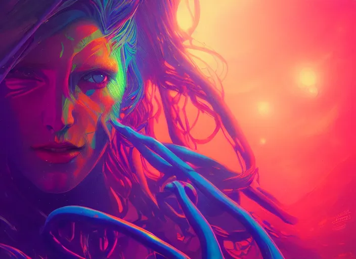 Prompt: A psychedelic portrait of newt naiad seeker, vibrant color scheme, highly detailed, in the style of romanticism, cinematic, artstation, Moebius, Greg rutkowski