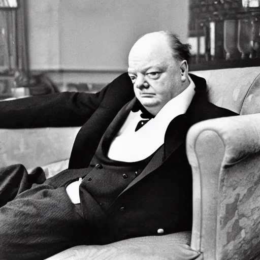 Prompt: a portrait of winston churchill being more hungover than he has ever been before. by arnold newman.
