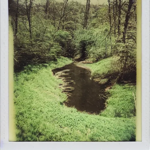 Prompt: countryside water, polaroid