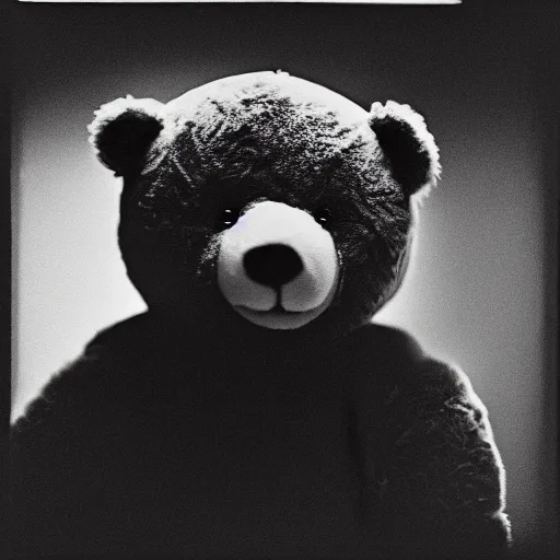 Prompt: a ( ( ( ( ( ( ( ( ( chiaroscuro lighting portrait ) ) ) ) ) ) ) ) ) ) of kanye west dressed as teddy bear mascot, black background, portrait by julia margaret cameron, shallow depth of field, 8 0 mm, f 1. 8