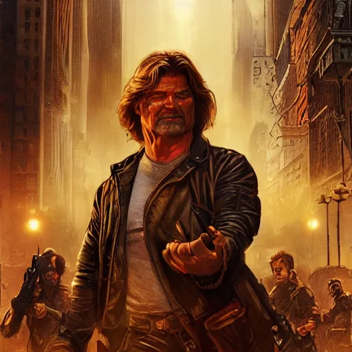 Prompt: escape from new york, movie poster, kurt russel, intricate, detailed, volumetric lighting, scenery, digital painting, highly detailed, artstation, sharp focus, illustration, artstation, art by artgerm and greg rutkowski and alphonse mucha