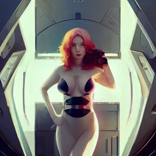 Image similar to a neo noir film still of futuristic christina hendricks, by greg rutkowski, artgerm, ross tran, conrad roset, takato yomamoto, ilya kuvshinov. 4 k, beautiful, cinematic dramatic atmosphere