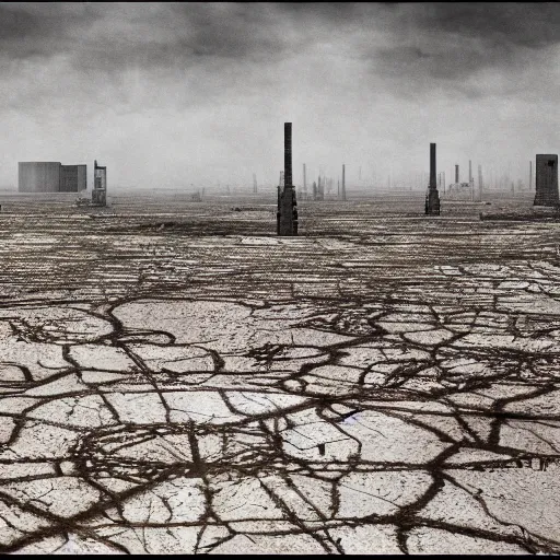 Image similar to barren city, nuclear wasteland, Fallout aesthetic, Anselm Kiefer