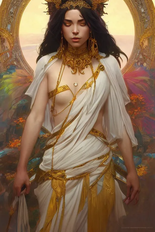 Prompt: goddess of all the goddesses from every place ever, highly detailed, digital painting, artstation, concept art, smooth, sharp focus, illustration, Unreal Engine 5, 8K, art by Ross Tran and greg rutkowski and alphonse Mucha