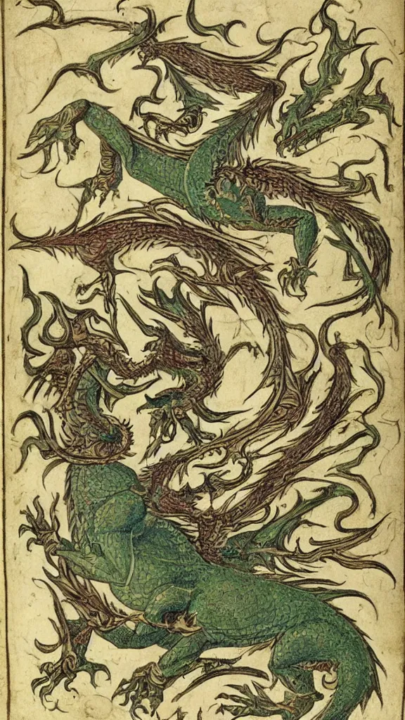 Image similar to western esoteric illustration of a dragon by george ripley, circa 1 4 7 0