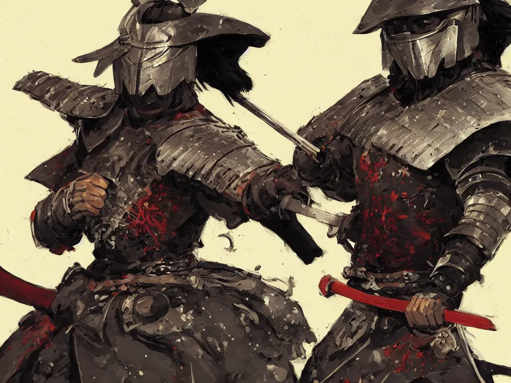 Image similar to close up of a samurai in full armor, by fiona staples, travis charest, sachin teng, greg manchess