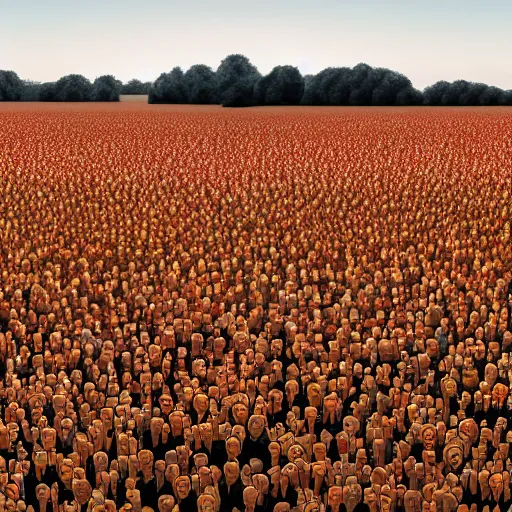 Image similar to donald trump as the sun looking over a field, millions of screaming karens. digital painting, high detail, 8 k, film still