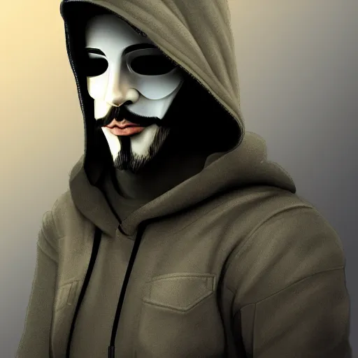 Image similar to Portrait of an anonymous hacker, digital art, realistic, detailed, artstation