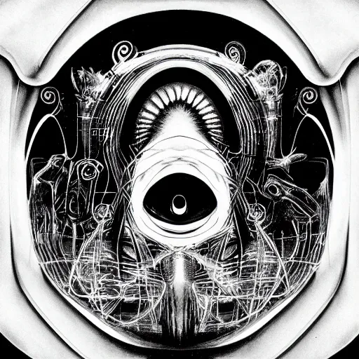 Image similar to post - punk new age album cover, psychedelic, black white pink, magic, giger h. r.