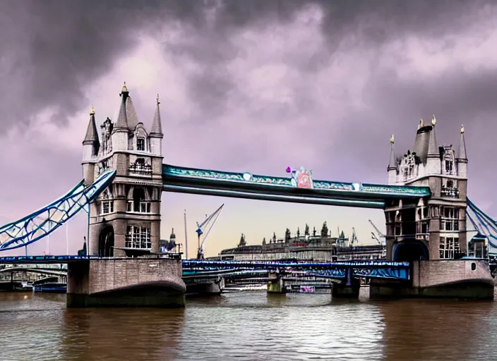 Prompt: beautiful london bridge in england, 8 k, matte painting, in the style of artist, ann stokes