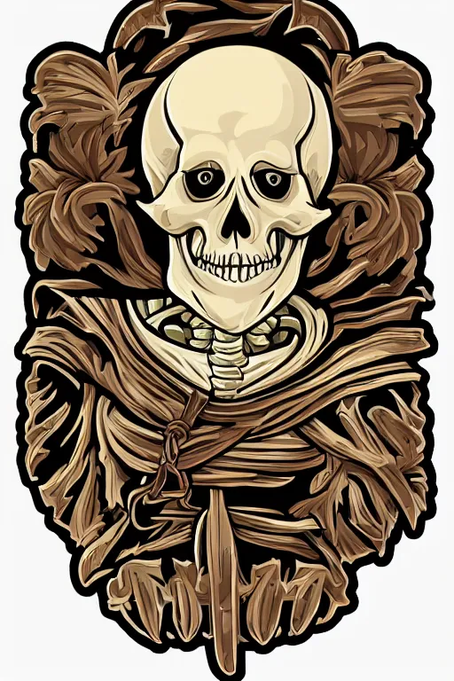 Image similar to A portrait of a skeleton who is a monk, sticker, portrait, highly detailed, colorful, illustration, smooth and clean vector curves, no jagged lines, vector art, smooth