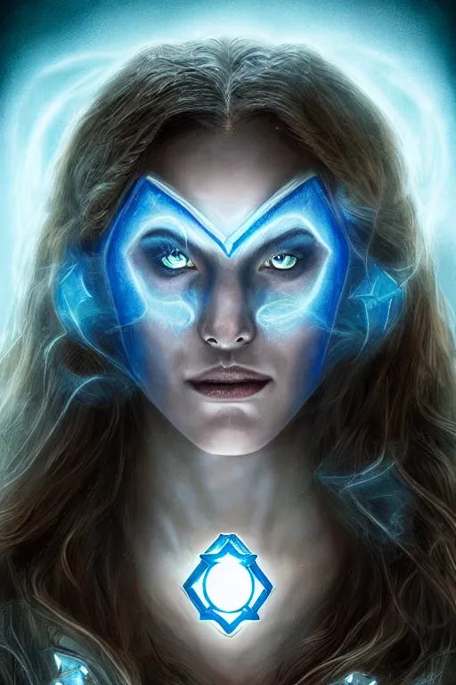 Image similar to Majestic and regal portrait of a female blue Lantern, DC universe, Perfect face, beautiful, intricate, epic, elegant, menacing, fantasy, highly detailed, digital painting, hard focus, beautiful volumetric lighting, epic light, ultra detailed, Horror, souls, ghosts, smoke by Leesha Hannigan, Ross Tran, Thierry Doizon, Kai Carpenter, Ignacio Fernández Ríos