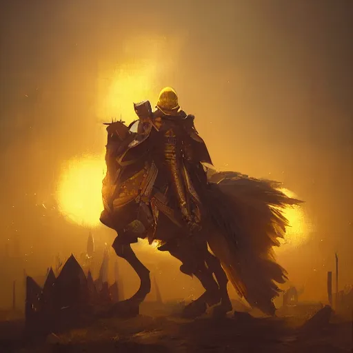 Prompt: A holy yellow knight by Greg Rutkowski, photorealistic, volumetric lighting, HD, subtle details, dramatic