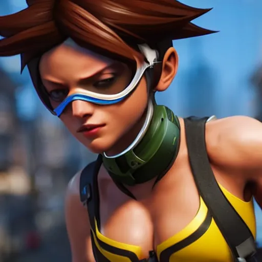 Image similar to realistic still of tracer, amazing details 8 k beautiful, ultra realistic, sharp focus, cinematic lightening