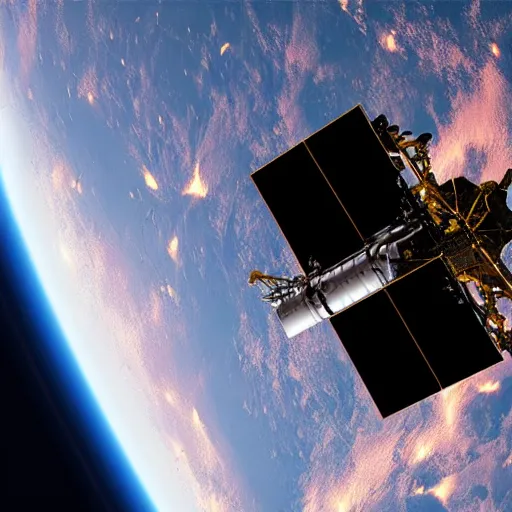 Prompt: satellite in space on fire
