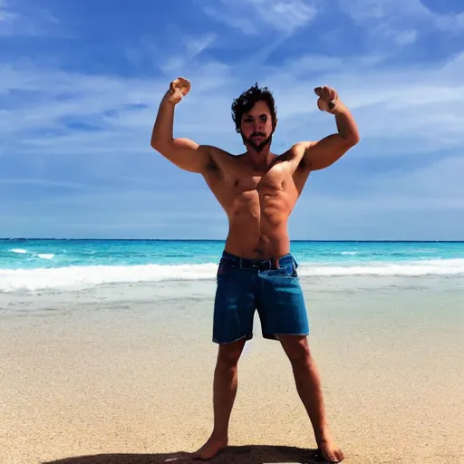 Image similar to a photo of a man posing, beach aesthetic