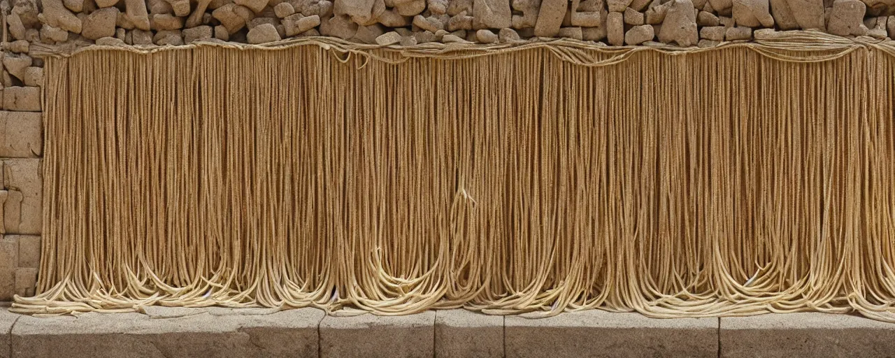 Prompt: an ancient phoenician idols made of spaghetti, polytheism, architectural, minimal, canon 5 0 mm, wes anderson film, kodachrome
