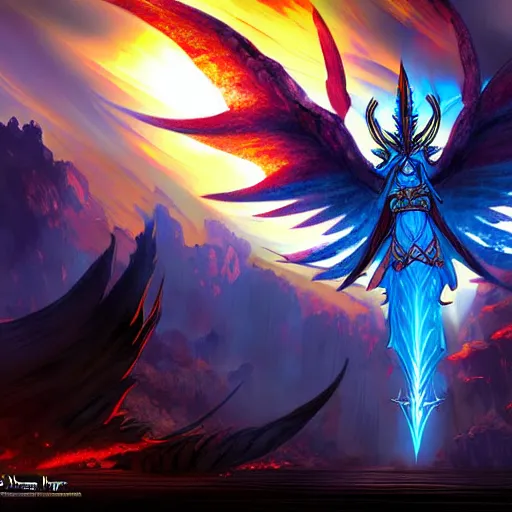 Image similar to guild wars 2, Phoenix, god rays, digital art, high detail by Akira toriyama