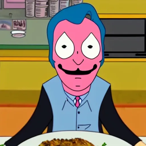 Image similar to Joker working at Bob's Burgers, in the style of the TV Show Bob's Burgers