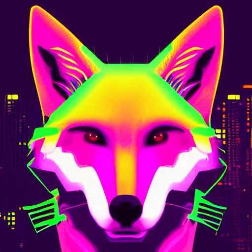 Image similar to synthwave fox, digital art