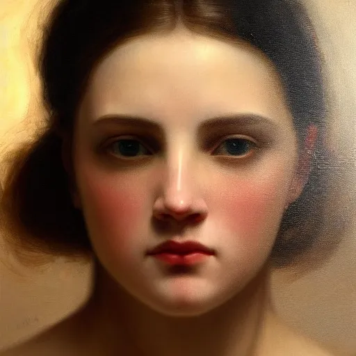 Image similar to hyperrealistic oil painting of woman, oil paint drips, dim volumetric lighting, 8 k octane beautifully detailed render, post - processing, portrait, extremely hyper - detailed, intricate, epic composition, cinematic lighting, masterpiece, by william - adolphe bouguereau, trending on artstation, very very detailed, masterpiece, stunning,