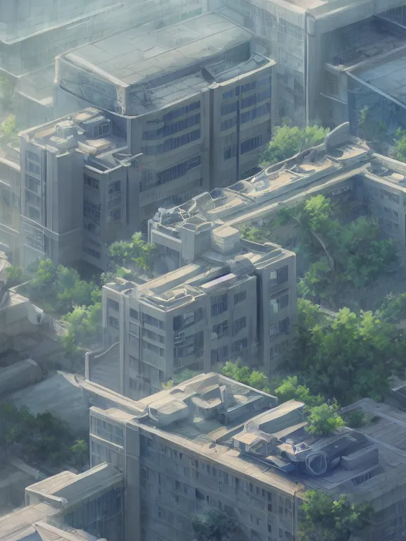 Image similar to A highly detailed matte painting of an hospital in 2050 by Studio Ghibli, Makoto Shinkai, by Artgerm, by WLOP, by Greg Rutkowski, volumetric lighting, octane render, 4K resolution, trending on artstation, masterpiece