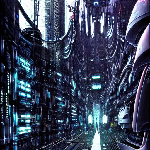 Prompt: cyber fly, background scifi cybernetic city, cinematic, highly detailed, photorealistic, rich bright colors, by giger, by tsutomu nihei