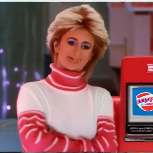 Prompt: 1980s Burger King TV ad for a baby seal disguised as a loaded baked potato with Paris Hilton