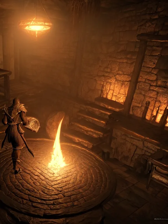 Prompt: delicious torch lit dungeon unreal engine hyperreallistic render 8k character concept art masterpiece screenshot from the video game the Elder Scrolls V: Skyrim