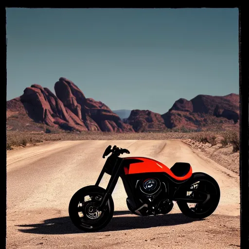 Prompt: arch motorcycle concept by keanu reeves, editorial photograph, ray tracing, desert background, 2 4 mm, high detailed